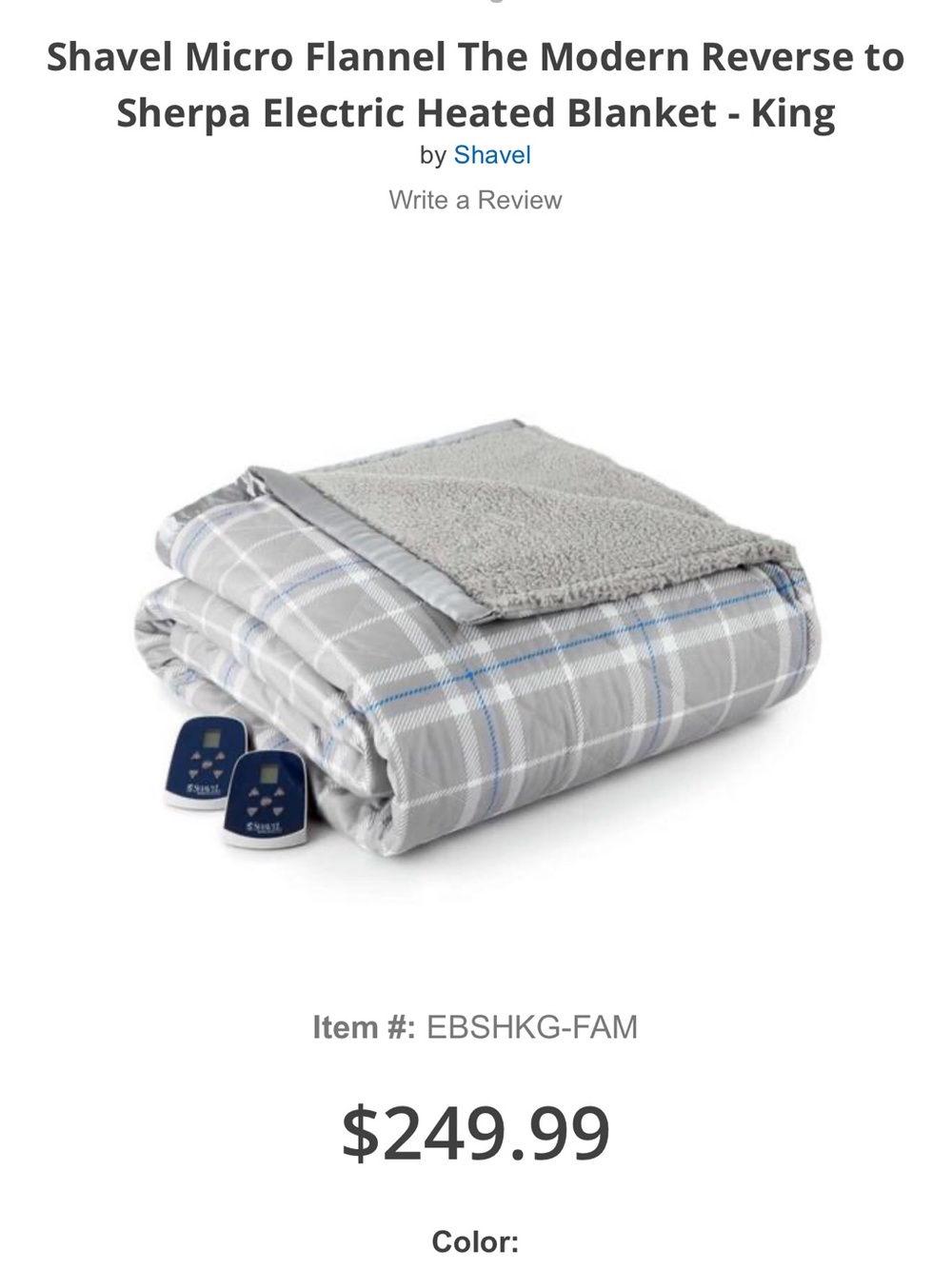 $250 Shavel new Gray Plaid heated Comforter - Blue & White Accent